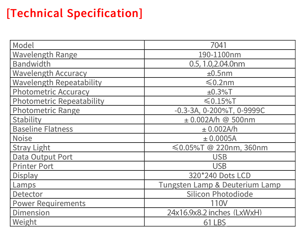 Vision 7041 Double Beam Spectrophotometer