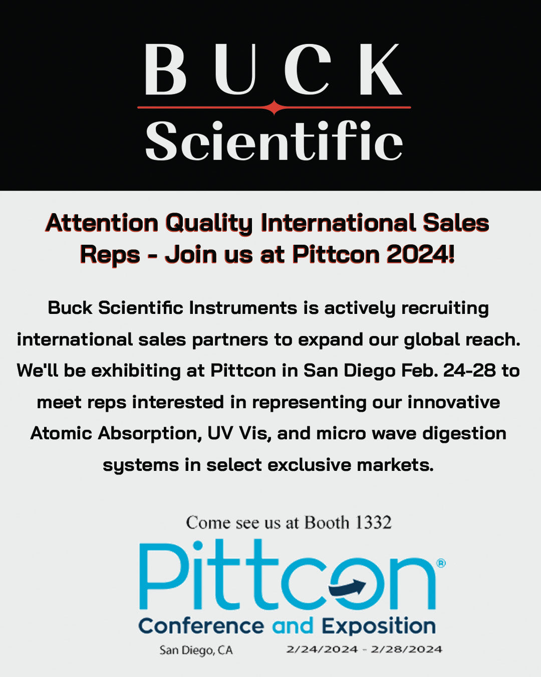 Attention Quality International Sales Reps - Join us at Pittcon 2024!